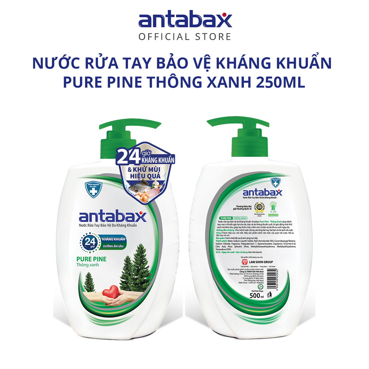 Nước Rửa Tay Bảo Vệ Da Kháng Khuẩn Antabax Pure Pine Thông Xanh 500ml