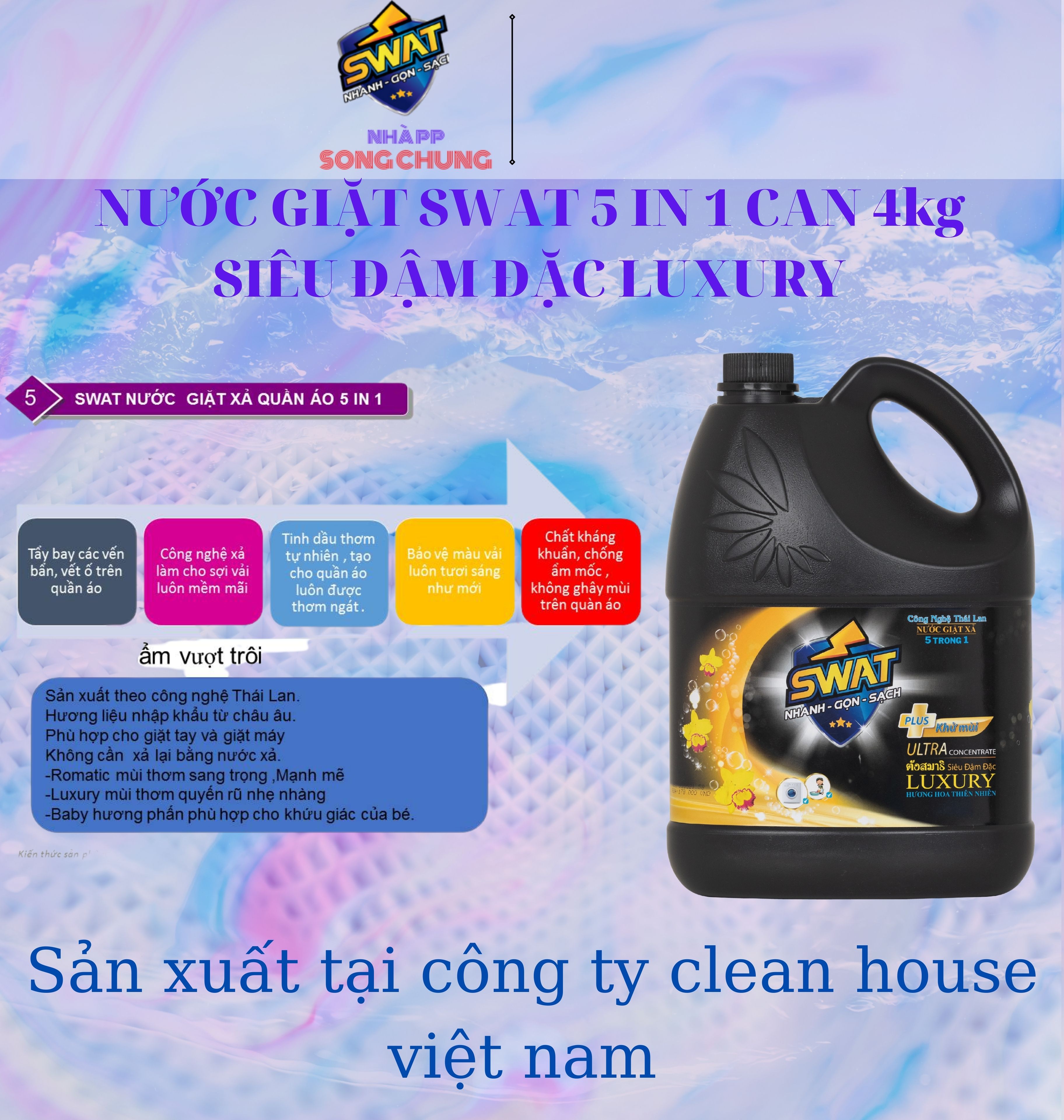 Nước giặt sả swat Luxuly Hương Thiên Nhiên 5in1 3,8kg - Sản xuất Công nghệ thái lan - Nhiều Bọt -Thế hệ mới siêu đậm đặc