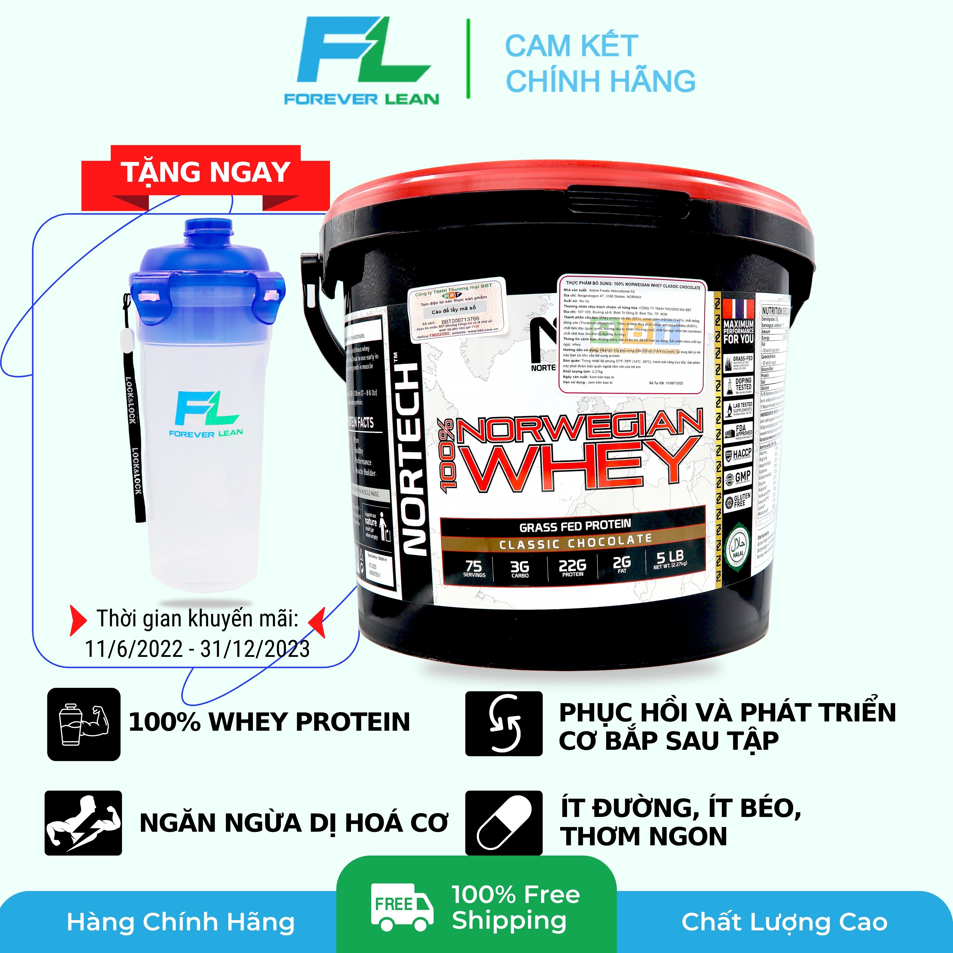 [Chính hãng BBT] Nortech 100% Norwegian Whey 5 LB - Whey Sinh Viên - Phục Hồi và Phát Triển Cơ Bắp - Không Lo Tích Mỡ