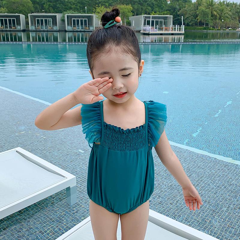 Mới 2021 Bé Gái Bơi Có Nắp Cao Cấp Đầm Cho Bé Phối Ren Trẻ Em Nữ Bikini Tắm Biển phù Hợp Với Trẻ Em