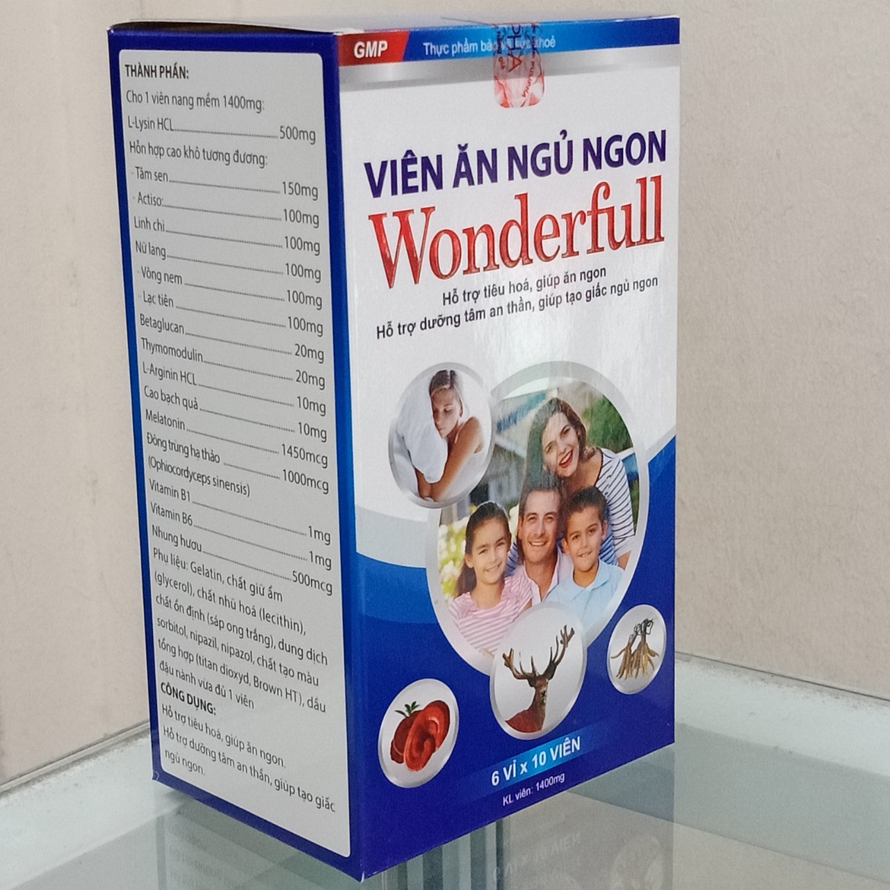 Viên ăng ngủ ngon WONDERFUL bổ sung các vitamin và dưỡng chất hỗ trợ tiêu hóa tốt, kích thích ăn ngon, dưỡng tâm an thần, giúp tạo giấc ngủ ngon hàng chính hãng