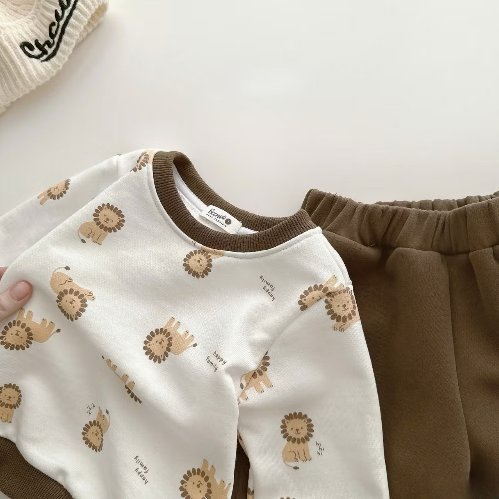 Set Áo Thun Tay Dài Họa Tiết Sư Tử Kèm Quần Dài Cho Bé Trai 1-8 Tuổi Dành Cho Bé Trai