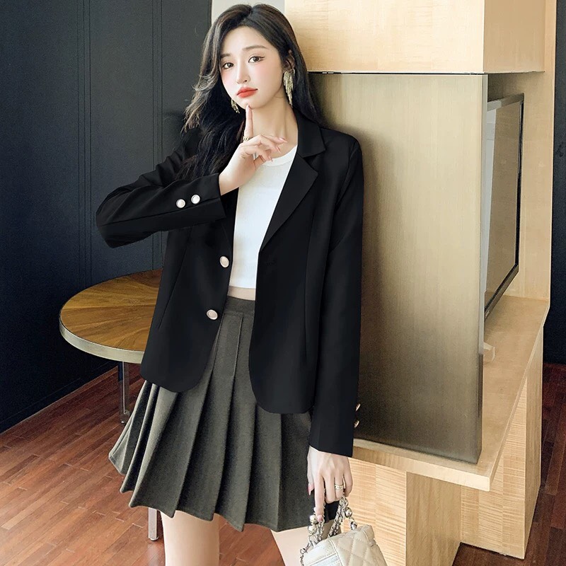 Áo blazer nữ dáng ngắn 2 lớp cao cấp Áo khoác vest công sở hàn quốc mùa thu đông thiết kế dáng croptop mặc đi làm đi chơi dạo phố