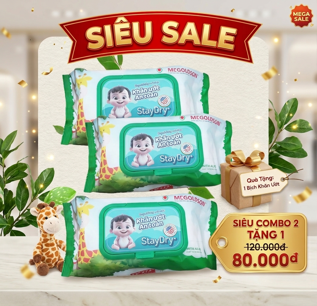 Combo 2 gói khăn ướt an toàn StayDry tặng 1 khăn ướt cùng loại 100T