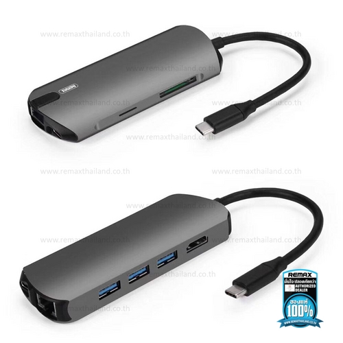 Bộ cổng chuyển đổi Hub Remax RU-U50 6 in 1 cổng Type C ra USB 3.0 + HDMI + Cổng Lan + Đầu đọc thẻ nhớ - Hàng chính hãng