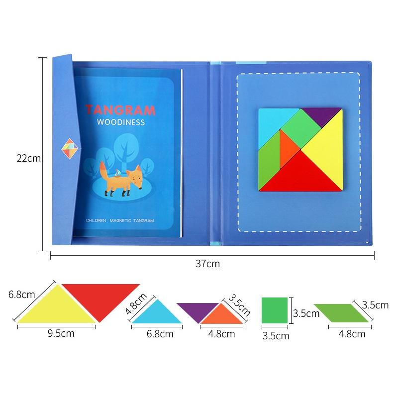 Đồ chơi Xếp hình gỗ Tangram nam châm có kèm sách cho bé, đồ chơi gỗ thông minh montessori