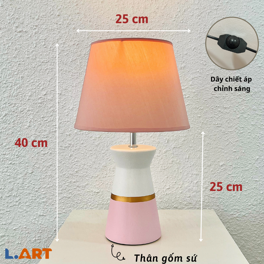 Đèn ngủ decor thân gốm sứ màu hồng kiểu dáng Hàn Quốc DS-TL9859P