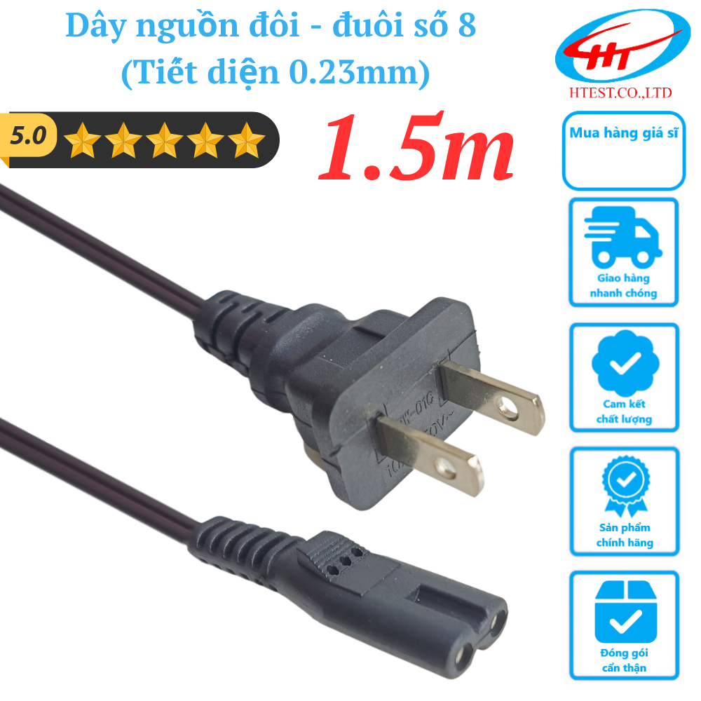 Dây nguồn đôi - đuôi số 8 1.5M Xám/ Đen (Tiết diện 0.23mm)