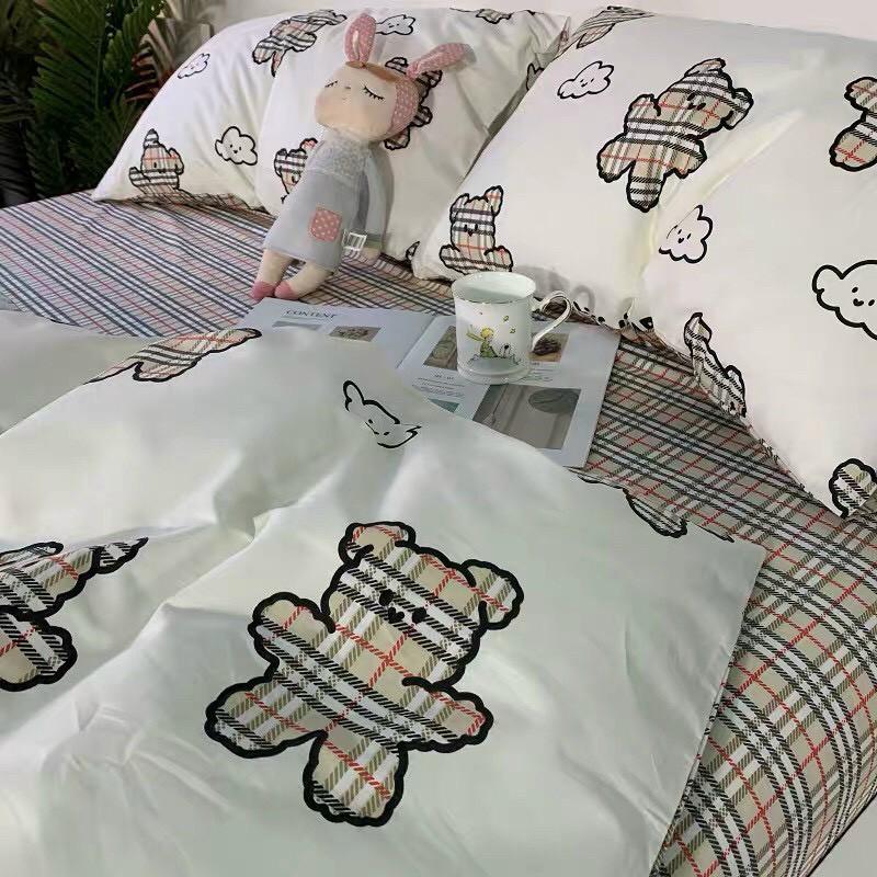 Bộ chăn ga gối Cotton poly M2T bedding Gấu trắng BBR, vỏ chăn mền, drap nệm và 2 vỏ gối