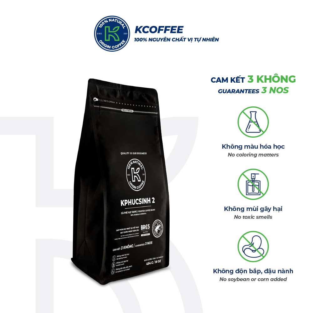 Cà phê rang xay KCoffee 100% Robusta Arabica nguyên chất KPHUCSINH 2 (454g/Túi)