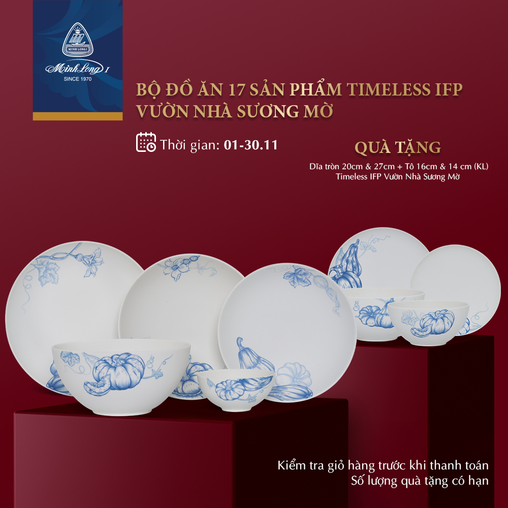 Bộ Chén Dĩa Sứ Minh Long 10 người 17 Sản Phẩm - Timeless IFP - Vườn Nhà Sương Mờ
