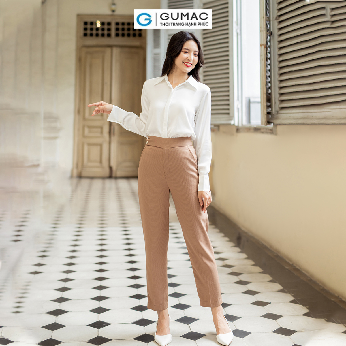 Quần tây nữ ống đứng phối 2 nút công sở tôn dáng thanh lịch thời trang GUMAC QD07051