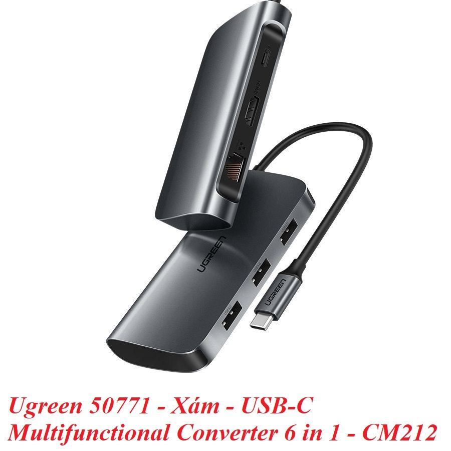 Ugreen UG50771CM212TK Bộ chuyển đổi TYPE C sang 2 USB 3.0 + HDMI + LAN + hỗ trợ nguồn TYPE C - HÀNG CHÍNH HÃNG