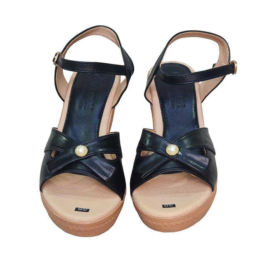 Giày Sandal Nữ Đế Xuồng TiTi ĐÔ Da Bò Thật Cao Cấp 7cm DNU2148a