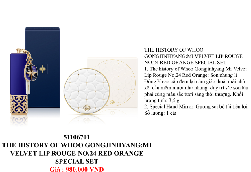 Bộ son nhung lì Đông y The history of Whoo Gongjinhyang Mi Velvet Lip Rouge 3.5g
