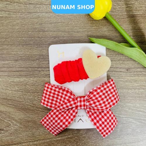 Set 2 kẹp tóc nhún tim và nơ caro màu đỏ cực xinh phong cách hàn quốc Nunam shop