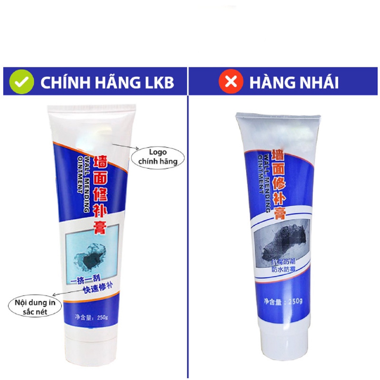 Keo vá tường chống thấm Vinetteam LKB 250gr trám trét vết nứt khe hở tường chống ẩm mốc làm sạch tường - hàng chính hãng