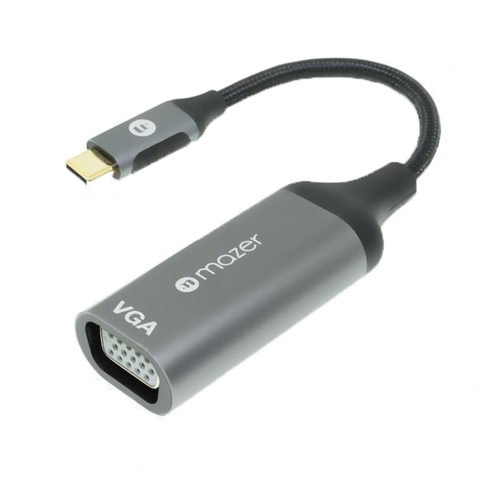 Bộ Chuyển Đổi Mazer ALU USB-C to VGA 1080P Adapter, hỗ trợ độ phân giải HD lên đến 1920 x 1200 hoặc 1080p ở 60Hz. Hàng Chính Hãng