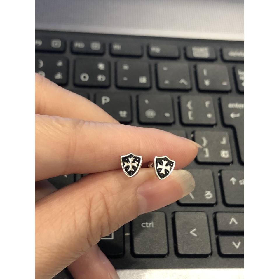 Bông tai bạc Unisex nụ khiên Chrome Heart bạc 925,Khuyên tai bạc Chrome Heart bạc 925 chốt ren vặn-Minh Tâm Jewelry