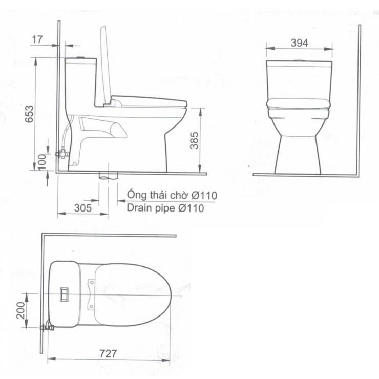 Bồn cầu AC969VN-2 1 khối xả nhấn khả năng tiết kiệm nước tối ưu - Vật liệu xây dựng Big H