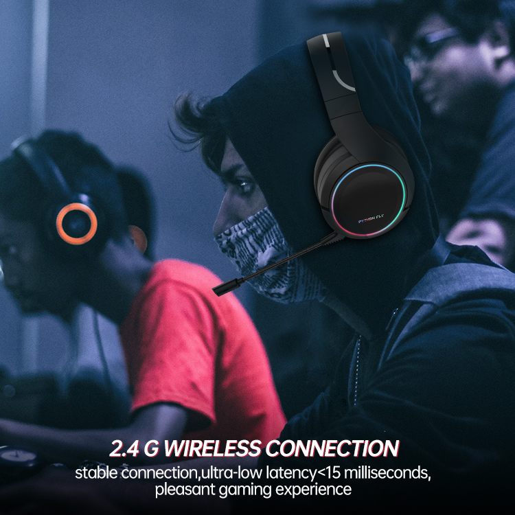 Tai nghe Gaming Không Dây PYTHON FLY X6 PRO wireless 2.4G, Mic linh hoạt và có thể tháo rời cho Mobile, laptop, PC, PS4, PS5, Switch, Xbox, 2.4G Type-C dongle -LED RGB đen - Hàng Chính Hãng