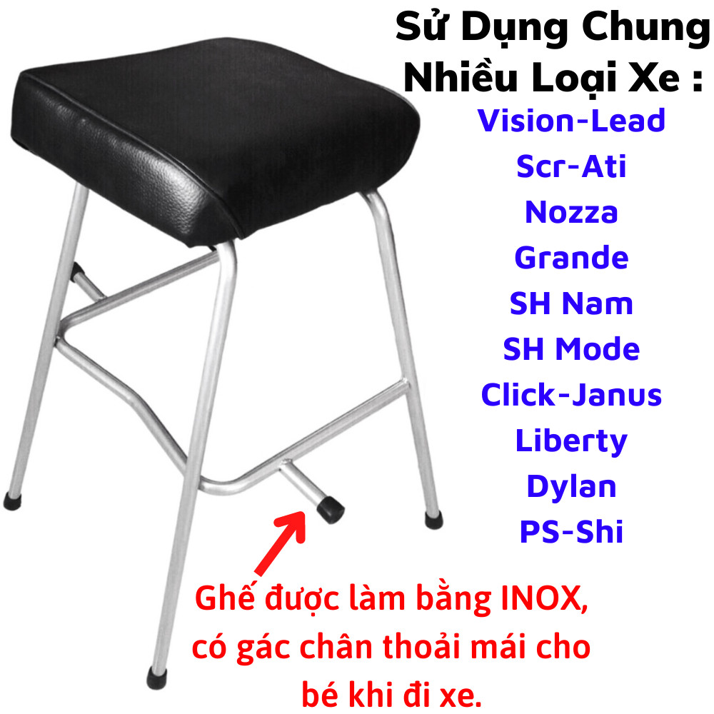 ( có sẵn ) Ghế ngồi xe máy Inox không tựa lưng , GHẾ ĐÔN GA ĐA NĂNG INOX YÊN NỆM