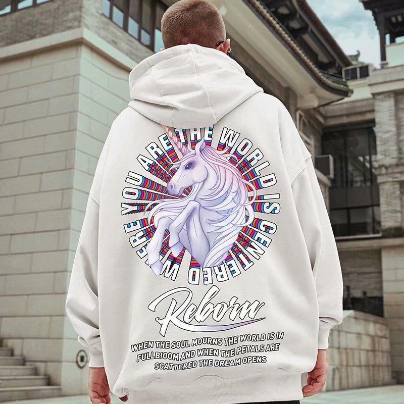 Áo Hoodie Nam Dáng Rộng Dày Dặn In Họa Tiết Phong Cách Thời Trang Thu Đông