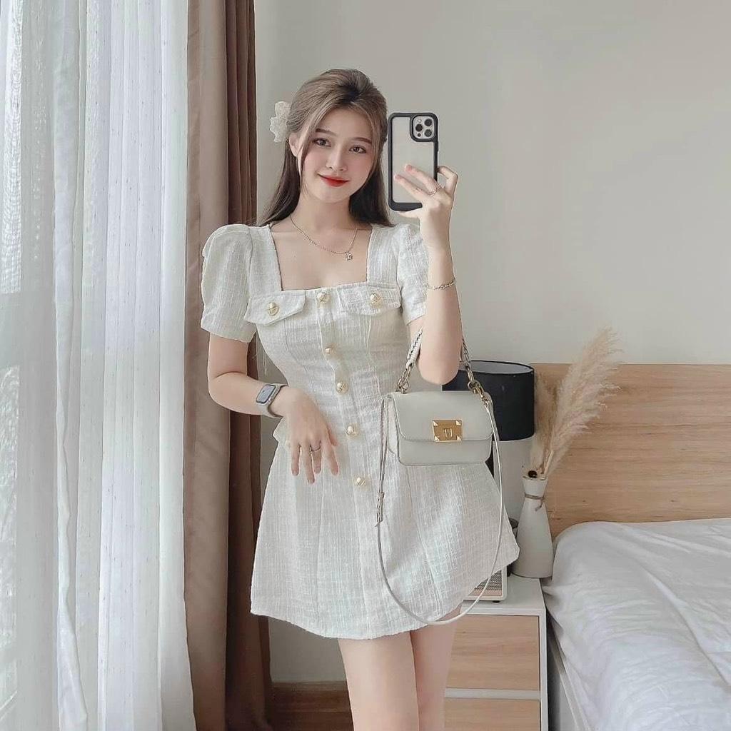 ĐẦM XÒE BỐ CỔ VUÔNG PHỐI NÚT 14382