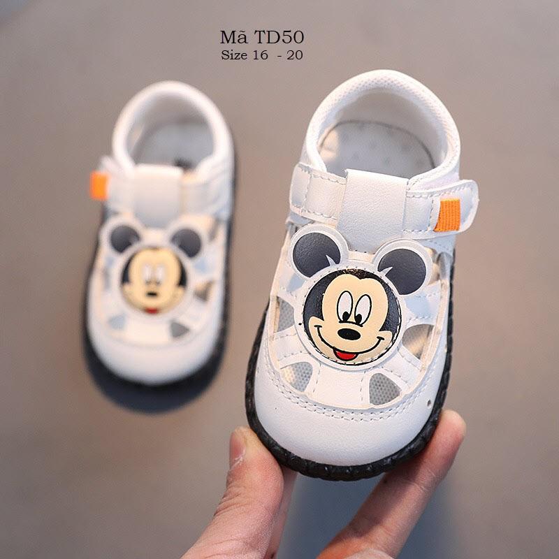 Dép sandal tập đi cho bé trai bé gái 0 - 18 tháng da mềm họa tiết mickey đáng yêu TD50