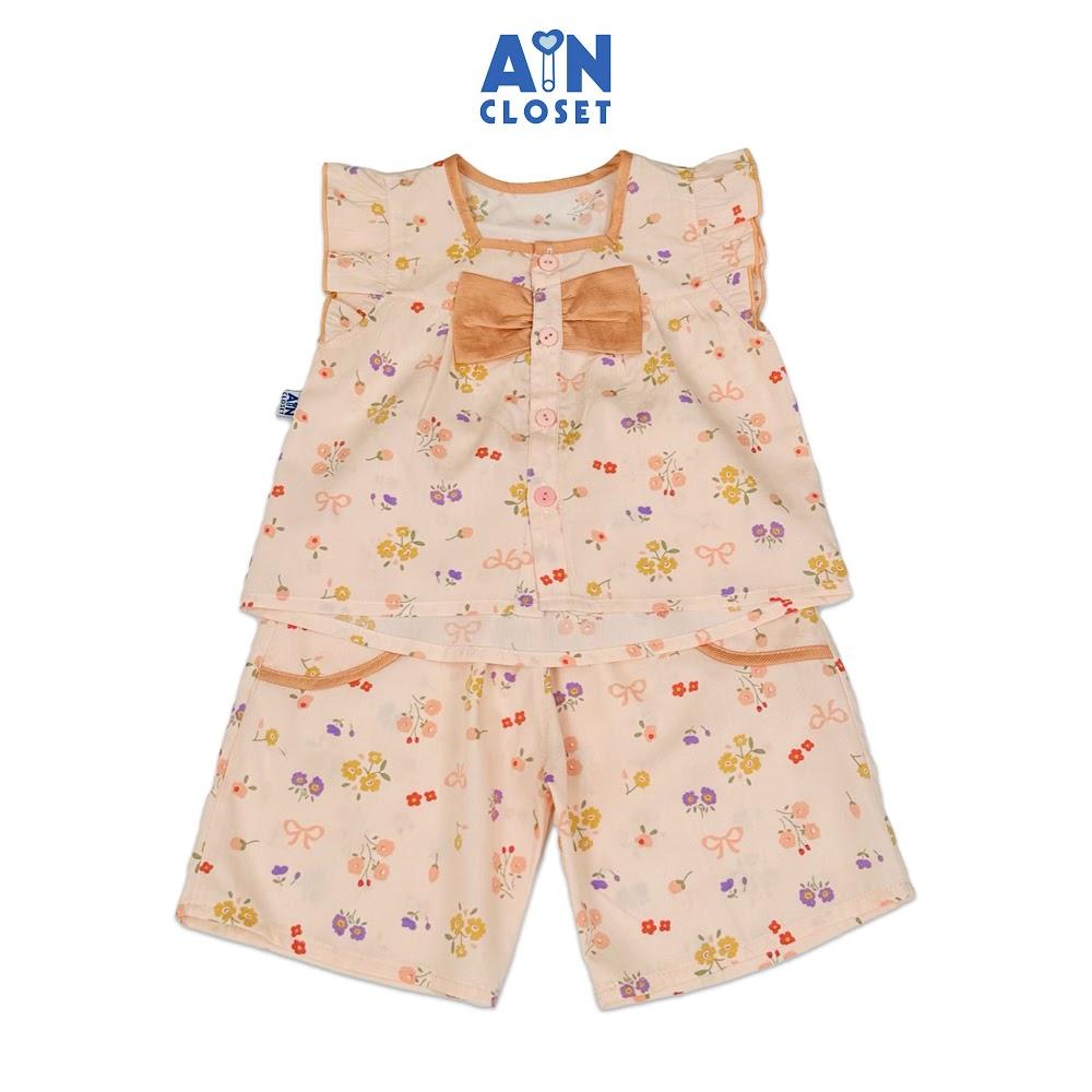 Bộ quần áo Lửng bé gái hoạ tiết Nơ Nhí Cam Lanh lụa - AICDBGRCGAWS - AIN Closet