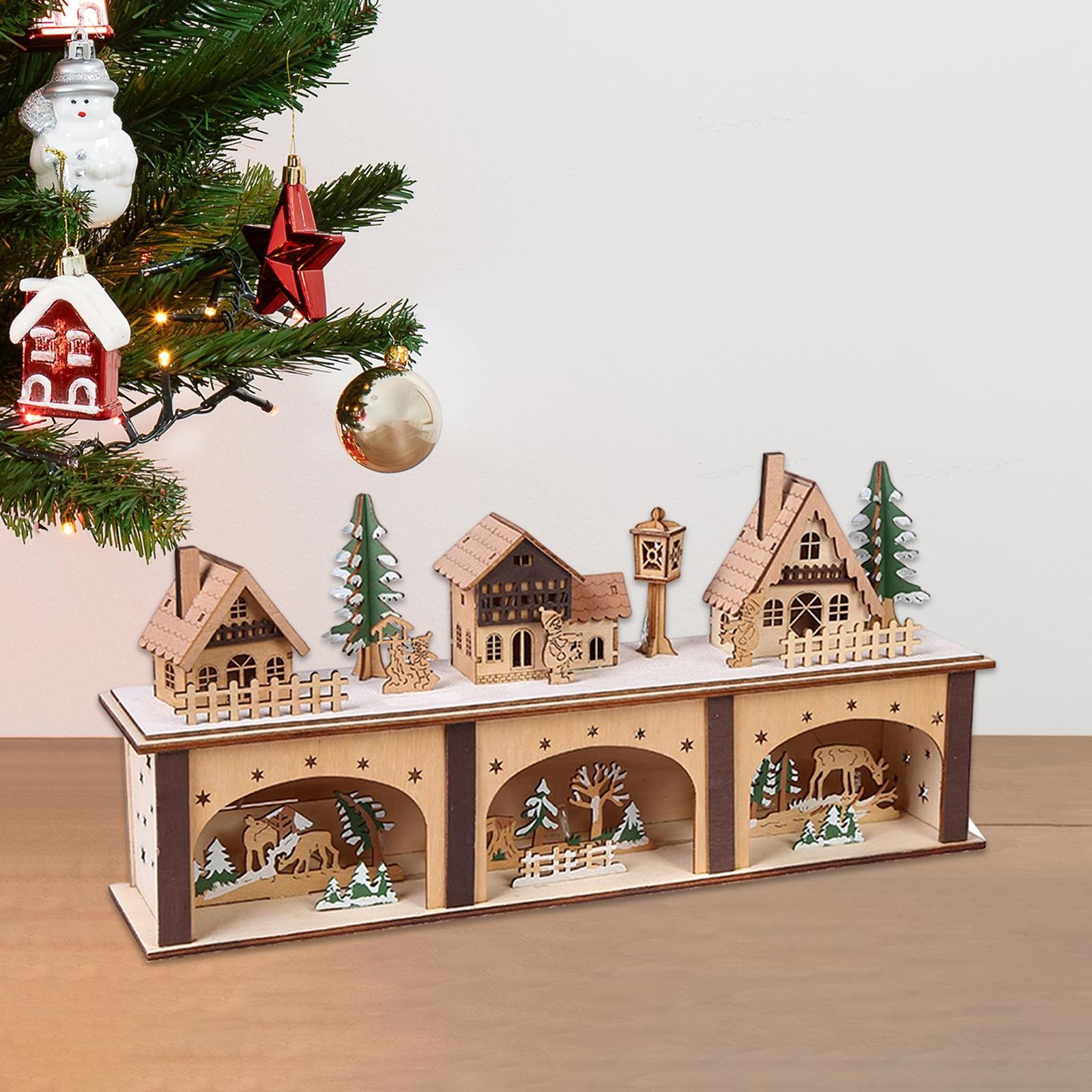 Wooden House Warm White Building Set Landscape Decor for Party Ornament Style A