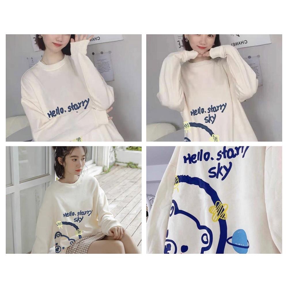 Áo Sweater Nỉ In HÌnh Gấu HELLO Cao Cấp, Áo Nỉ Ngoại Dáng Rộng Dài Tay, Áo nỉ bông oversize họa tiết khủng long nam/nữ