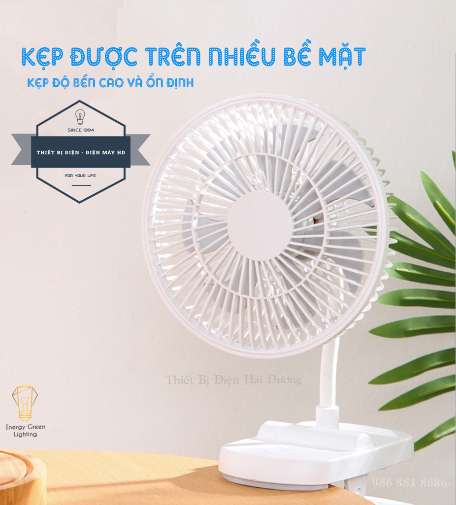 Quạt Tích Điện F1 Vừa Để Bàn - Vừa Kẹp Trên Bề Mặt - 4 Tốc Độ Gió Siêu Mát - Pin 2000mAh - Có Video