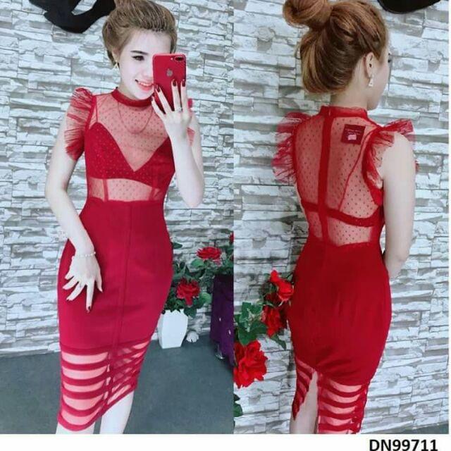 Đầm sexy phối voan bi