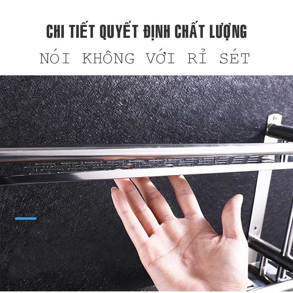 Kệ gia vị nhà bếp 2 tầng thép không rỉ gắn tường tải trọng lớn PT07 - HÀNG CHÍNH HÃNG