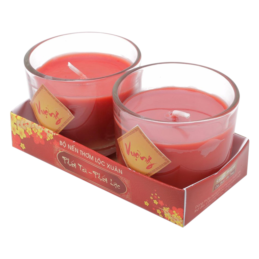 Bộ Nến Thơm Lộc Xuân Phát Tài Phát Lộc Chữ Vượng Quang Minh Candle - Đỏ