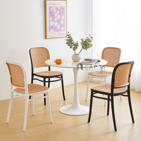 Ghế café nhà hàng nhựa đúc giả mây CC1565-S Nội thất Capta Ghế ăn xếp chồng cất gọn Ghế chụp ảnh cho studio vintage plastic chair