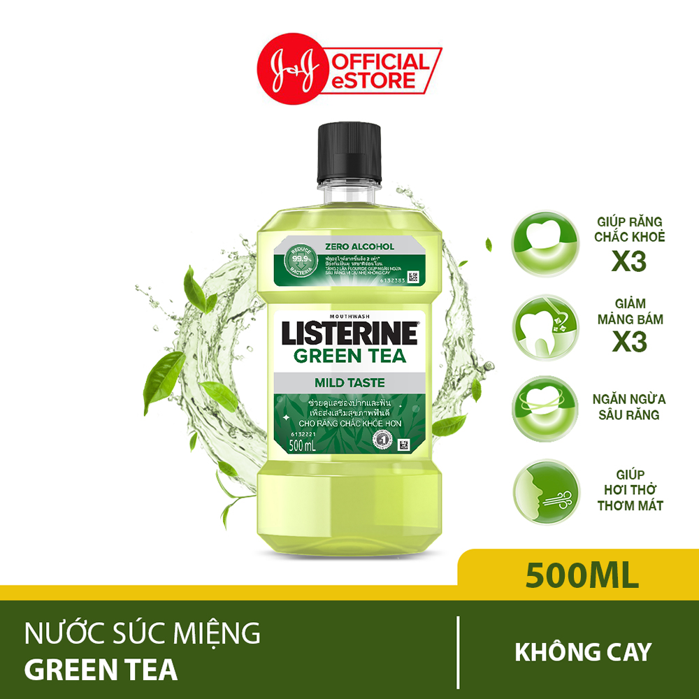 Nước súc miệng ngừa sâu răng vị trà xanh không cay Listerine Natural Green Tea 500ml - 100953223