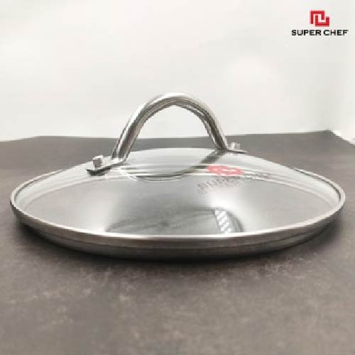 Nắp Nồi Chảo Kính Cường Lực Vành Inox Tròn Super Chef có 5 size là 16 - 18 - 20 - 24 -26cm