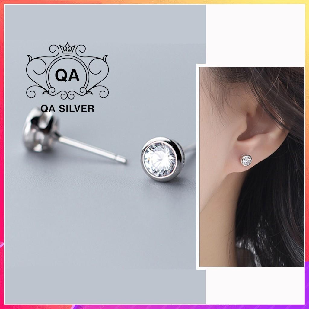 Bông tai bạc 925 nụ đá bản dày khuyên nam nữ tối giản S925 STUD Silver Earrings QA SILVER EA190807