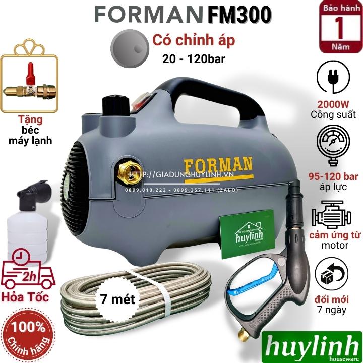 Máy xịt rửa xe chỉnh áp Forman FM300 - 2000W - Tặng béc rửa máy lạnh, điều hoà