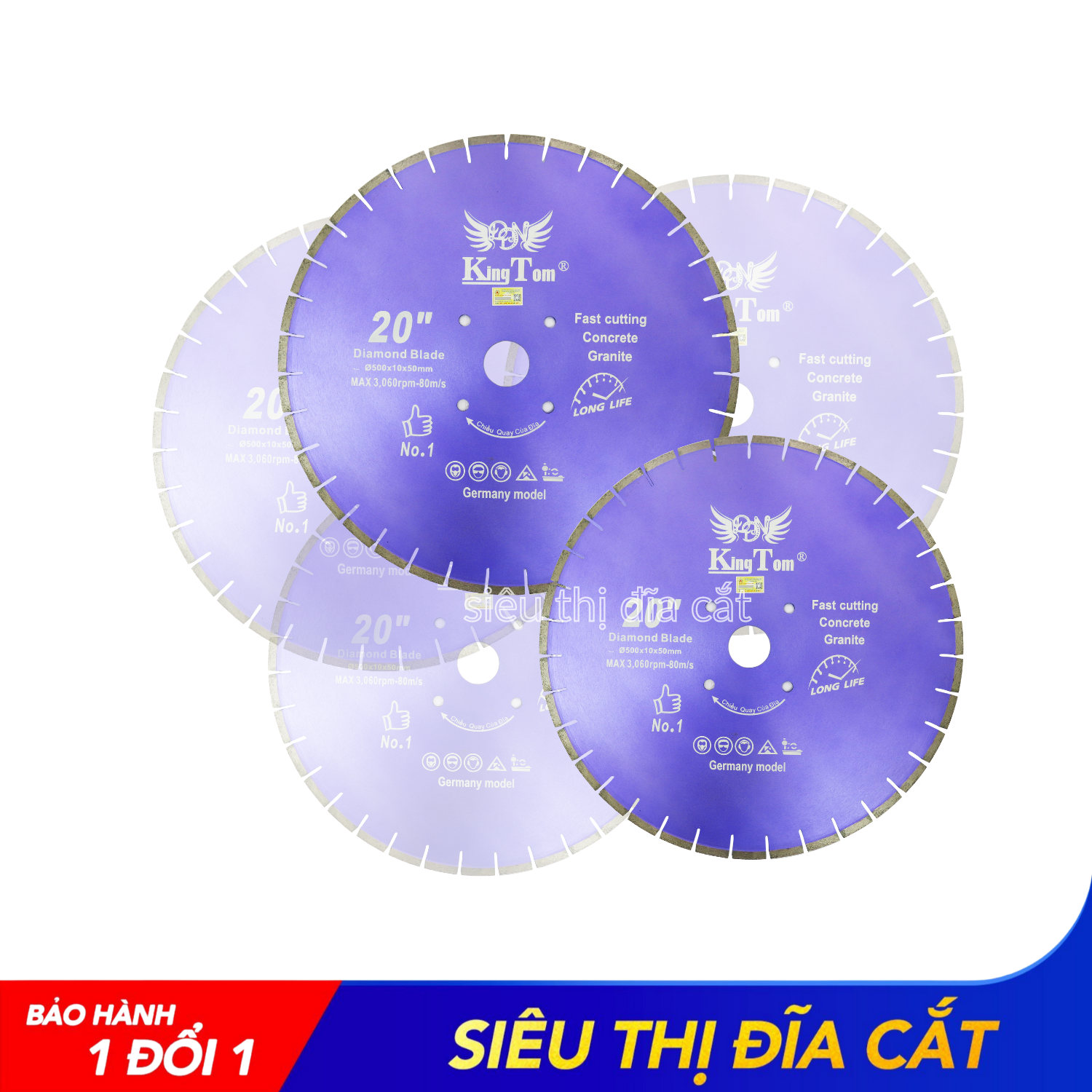 LƯỠI CẮT BÊ TÔNG ĐÁ GRANITE KINGTOM TÍM 500MM KHÔ LƯỠI BÉN - SIÊU TỐT - SỨC CÔNG PHÁ MẠNH