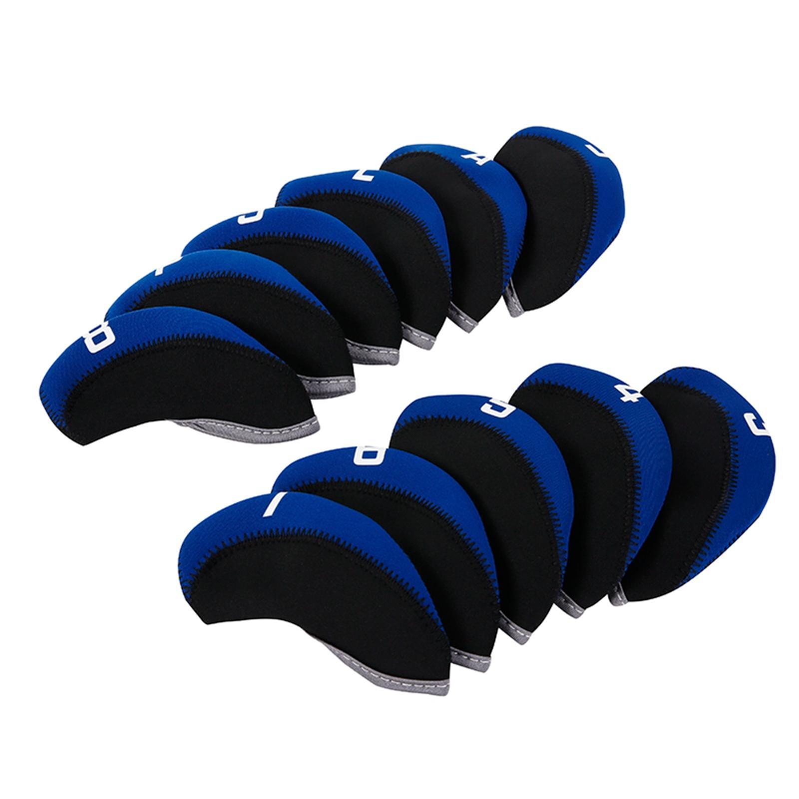 11Pcs Golf Iron Head Covers Neoprene Headcovers Protective Covers Blue Black