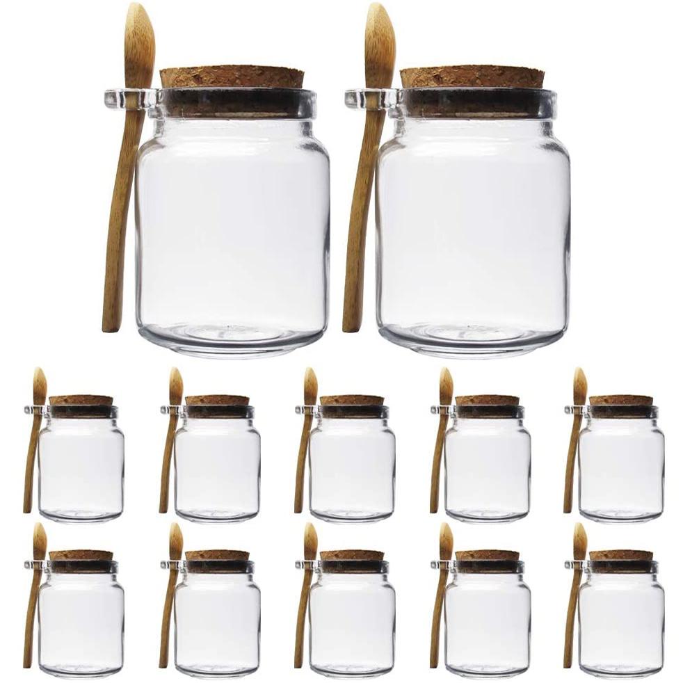 10Oz Thủy Tinh Nhỏ Lưu Trữ Bình Với Nút Chai Nắp Và Thìa Sữa Chua Hộp Đựng Tủ Đựng Thức Ăn, Bé, Thức Ăn phòng Tắm, Gia Vị Mật Ong, Tự Làm