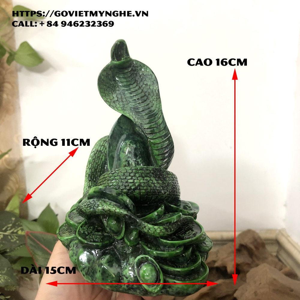 Tượng đá trang trí phong thủy tượng con Rắn ôm tài lộc phong thủy bàn làm việc - Chiều Cao 16cm - Màu xanh lục bích