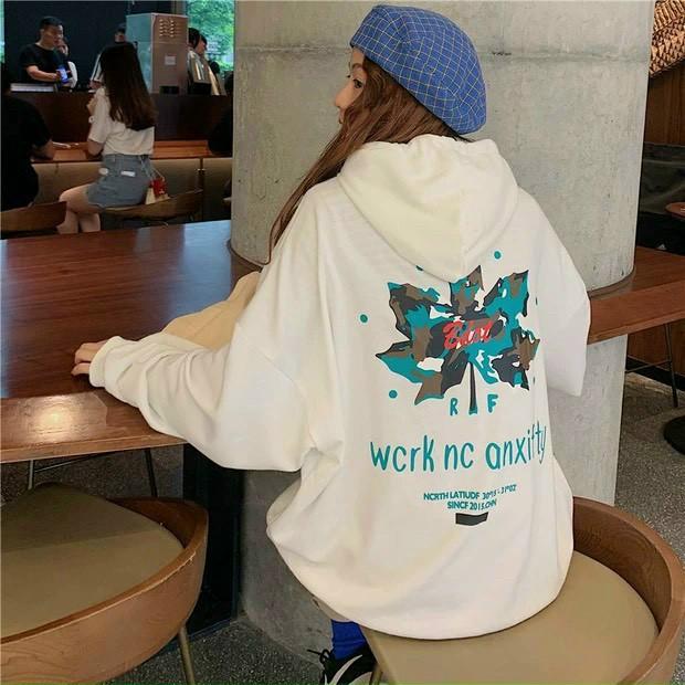 Áo Khoác Nỉ Nữ Hoodie In Hình Lá Phông Nón 2 Lớp Free Size 70kg AK132