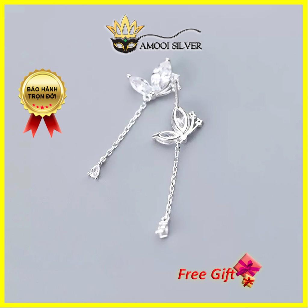 Bông Tai Bạc Nữ Hình Con Bướm Tua Rua - Hoa Tai Chuẩn Bạc S925 - Khuyên Tai Bạc S925 - AMOOI SILVER