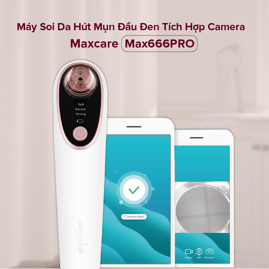 Máy hút mụn đầu đen tích hợp CAMERA SOI DA Maxcare Max666PRO phiên bản cao cấp giúp tìm và hút sạch mụn đầu đen, mụn cám