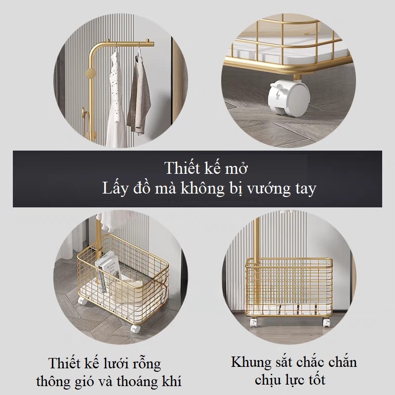 Cây Treo Quần áo khung thép sơn tĩnh điện kèm thùng đựng có bánh xe di chuyển dễ dàng, cây treo quần áo di động 4 bánh xe có thùng đựng đồ