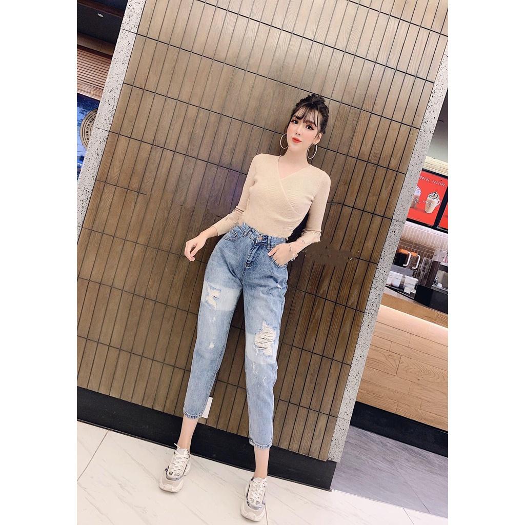 Quần jean 9 tấc BigSize Lưng cao, co dãn mạnh, rách loang siêu hot trend dành cho người béo 60kg 90kg 4167